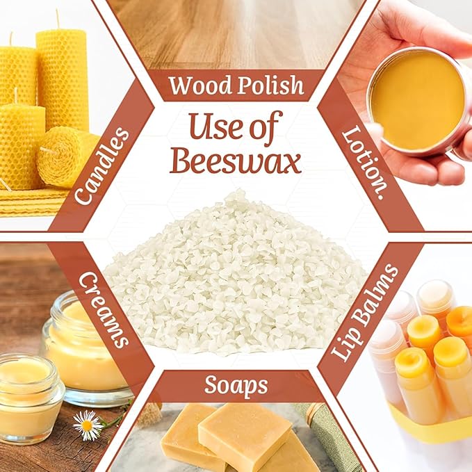 5-lb Pure White Beeswax pellets - for Candles in All Shapes and Sizes, Beeswax Balm, Lip Balm, soap Making Supplies,Craft Projects DIY (80 oz).