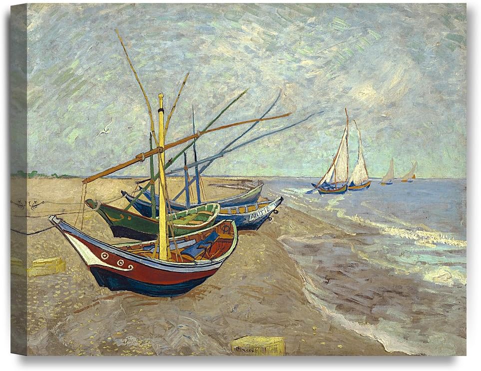 DECORARTS - Boats At Saintes Maire, Vincent Van Gogh Art Reproduction. Giclee Canvas Prints Wall Art for Home Decor 20x16