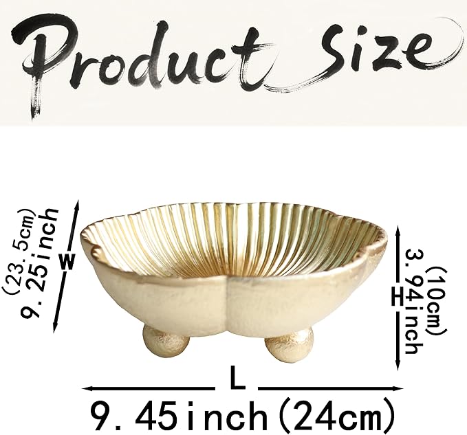 Large Decorative Bowl decor, Scalloped Pedestal Bowls for Modern Home Decor,Ruffle Decor,Stylish Key Bowl for Entry Table,Decorative Fruit Bowl for Kitchen Counter, Golden