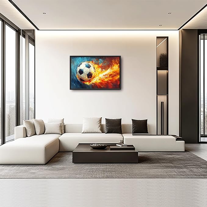 Olivine Sports Wall Art, Soccer Wall Decor, Abstract Football Canvas Prints Painting, Framed Artwork for Bathroom Bedroom Living Room Office Home Gym Decoration 36"x24"