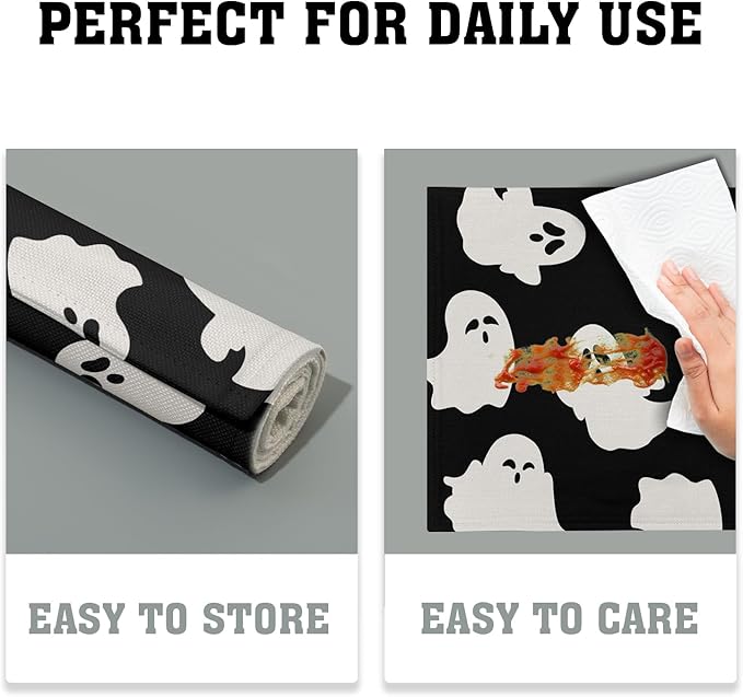 Halloween Placemats 12×18 Inches Set of 4 Cute Ghosts Seasonal Holiday Indoor Kitchen Dining Table Place Mats for Home Party Decoration