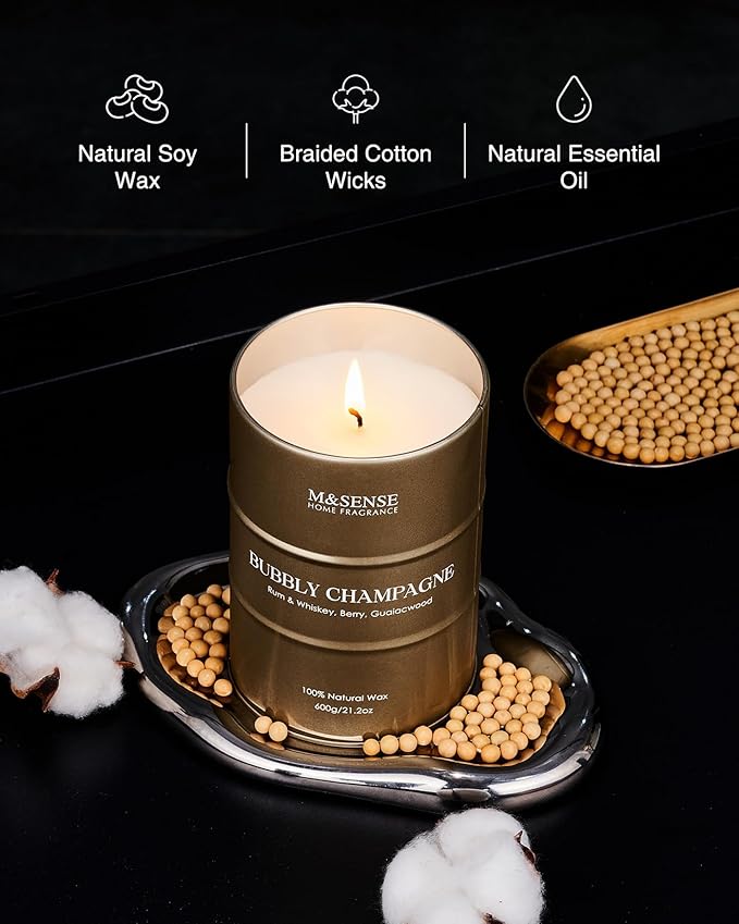 M&SENSE Bubbly Champagne Large Candles for Home Scented, Candles Gifts for Women & Men, Natural Soy Candles, House Warming Gifts New Home, 120 Hours Long Burning, 21.2 oz