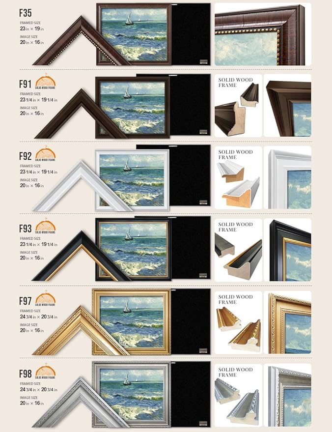 DECORARTS - The Sea at Les Saintes-Maries-de-la-Mer - Vincent Van Gogh Giclee Prints w/Antique Brown Frame for Wall Decor. Picture Size: 20x16, Total Size w/Frame: 23x19