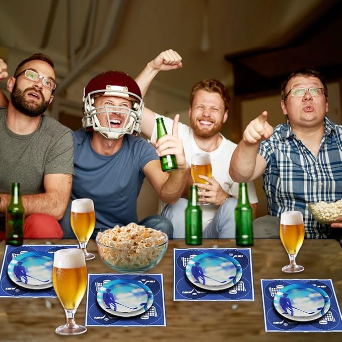 180Pcs Ice Hockey Party Supplies Paper Plates and Napkins Serve 60 Disposable Tableware Set for Birthday Party Decorations Game Day Family School Holiday Sports Events