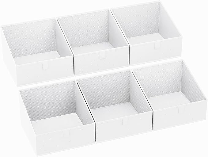 DIMJ Closet Storage Bins 6 Pack - Fabric Trapezoid Organizer Bin, Foldable Storage Baskets for Shelves, Closet Shelf Organizer, Clothing Storage Box for Toys, Books, Towel, Clothes, White