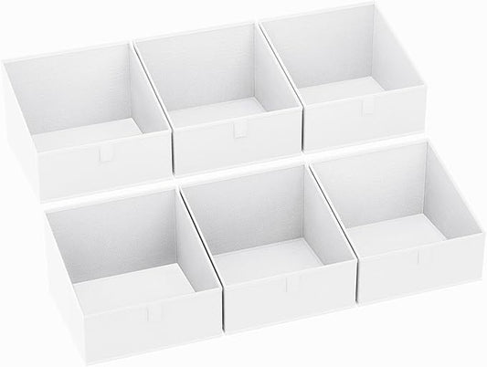 DIMJ Closet Storage Bins 6 Pack - Fabric Trapezoid Organizer Bin, Foldable Storage Baskets for Shelves, Closet Shelf Organizer, Clothing Storage Box for Toys, Books, Towel, Clothes, White