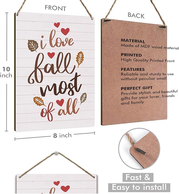 Love Fall Sign Autumn Thanksgiving Fall Decor Rustic Wood Sign Wall Decor for Home Farmhouse Living Room Bathroom Kitchen Seasonal Harvest Decorative Wooden Wall Hanging Decor Plaque