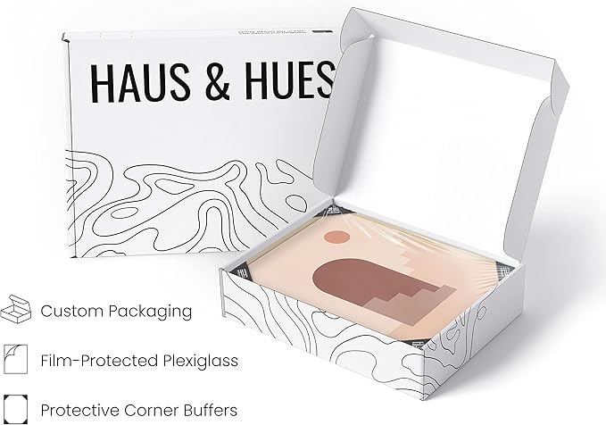 HAUS AND HUES Boho Art Prints Minimalist Decor - Boho Wall Art Mid Century Modern Decor, Minimalist Wall Art, Modern Art Wall Prints, Sun and Two Staircases (Beige Framed, 12x16)