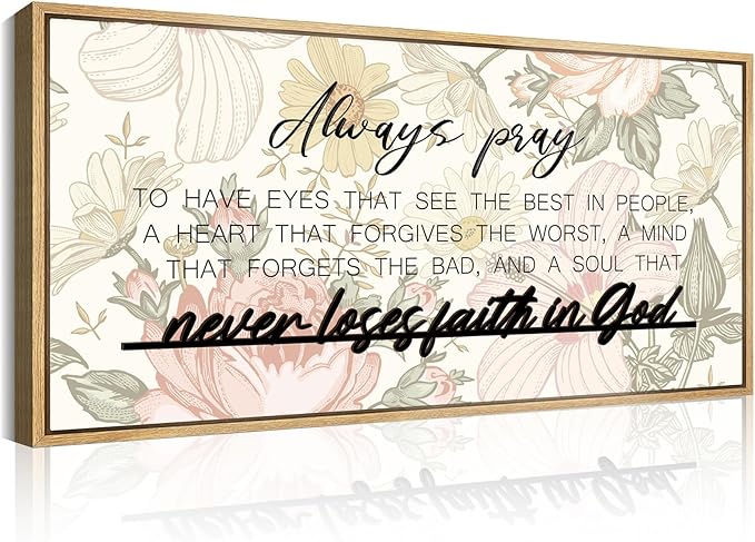 ANHUIB Large 3D Quote Wood Wall Art 20x40 Inch Framed Wooden Signs Home Decor Never Loses Faith in God Inspirational Artwork Floral Wall Art for Living room Bedroom Office
