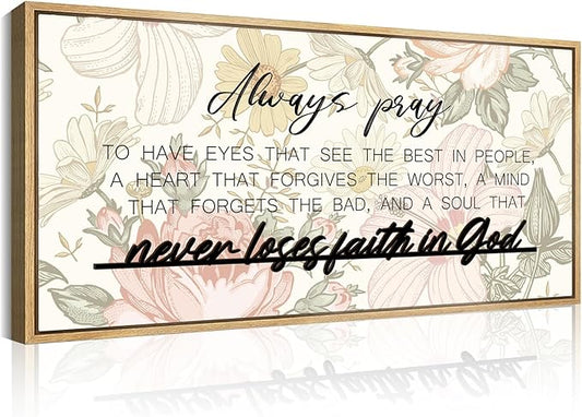 ANHUIB Large 3D Quote Wood Wall Art 20x40 Inch Framed Wooden Signs Home Decor Never Loses Faith in God Inspirational Artwork Floral Wall Art for Living room Bedroom Office