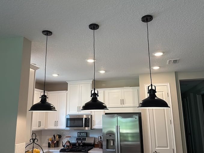 Doraimi Lighting 3 Pack 1 Light Pendant Light Industrial Vintage Fixtures Metal Chandelier Lights Painting Black Finish,Ceiling Lamp for Kitchen Home Island Dining Room Bedroom Farmhouse