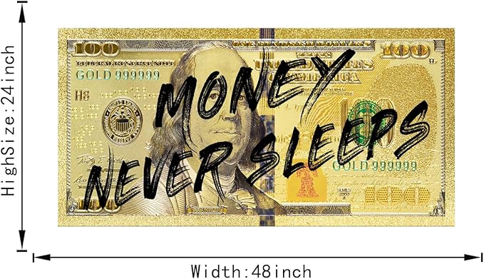 Large Size Modern Home Decor Wall Paintings Motivational Benjamin Franklin 100 Dollar Bill Wall Art Framed Office Art Living Room Wall Decor Framed Easy to Hang-48x24 inch