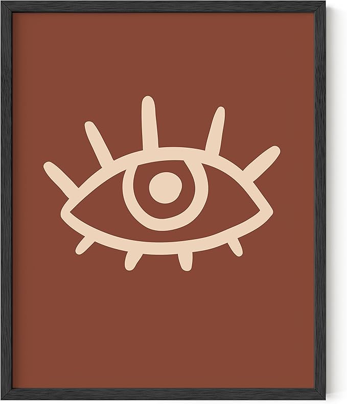 HAUS AND HUES Boho Posters Mid Century Modern Wall Decor - Abstract Art Prints Midcentury Modern Decor Boho Wall Decor Minimalist Dark Clay Eye with Eye Lashes (16x20 Unframed)