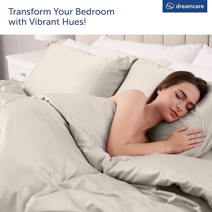 DREAMCARE Queen Sheet Set – 6 pcs Cooling Bed Sheets – up to 15” Deep Sheets Queen Size Bed Set – 2500 Supreme Collection – Extra Soft 100% Brushed Microfiber Hotel Luxury with Side Pocket – Beige