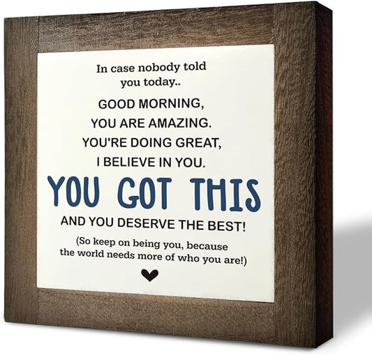 Inspirational Sign, Box Wood Plaques Desk Décor, Decorative Sign Table Decor, Affirmation Wood Plaque, Office Gift, Gift for Coworker Friends Family Kids, You Got This and Deserve the Best Sign C1