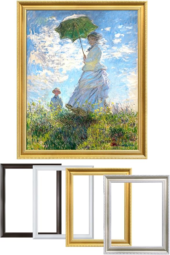 DECORARTS - Claude Monet Woman With a Parasol, Large Framed Wall Art, Canvas Size 28x35, Outer Dimensions Larger With Customizable Solid Wood Frames, Giclee Canvas Print, Made in USA