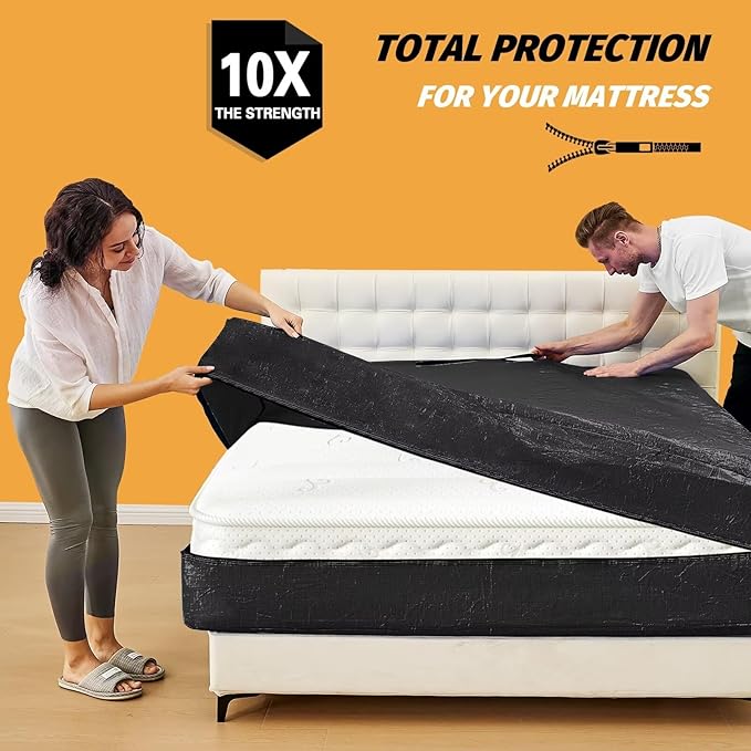 Mattress Bags for Moving, BETU Mattress Protector Waterproof Mattress Cover Twin XL Size Storage Bags with 8 Heavy-Duty Handles and Zipper for College Bed Extra Thick Large(82"x42"x15" Black)