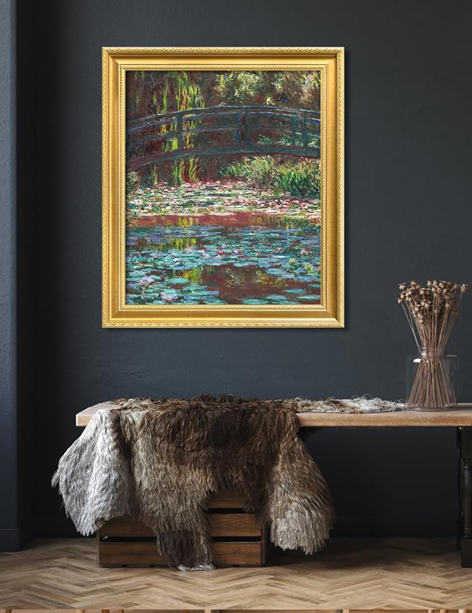 DECORARTS - Claude Monet Water Lily Pond Giclee Print with Gold Solid Wood Frame, Impressionist Large Framed Wall Art, Ready to Hang, Framed Size 24.75x28.75, Made in USA