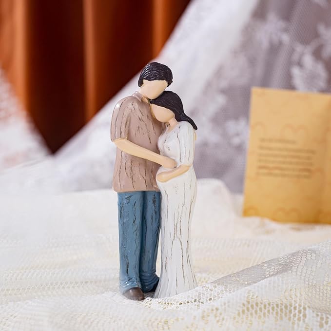 Expectant Dad Mom Gifts, Embracing New Beginnings, Hand-Painted Resin Sculpture of Husband and Pregnant Wife in an Embrace, for Expecting Parents and Family Celebrations