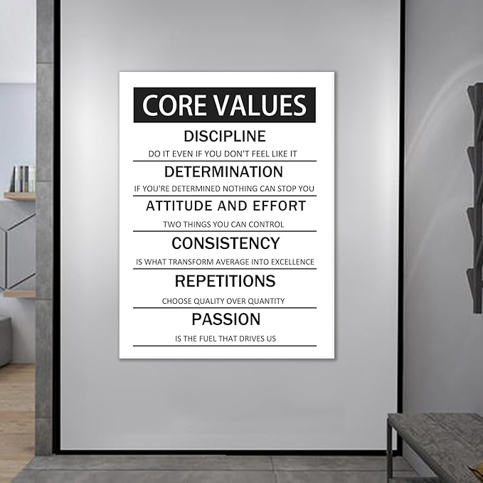 Wall Art Core Values Posters Printed on Canvas Inspirational Motivation Entrepreneur Quotes Artwork Modern Inspiration Posters Home Painting Frame for Living Room Decor Ready to Hang [30''W x 40''H]