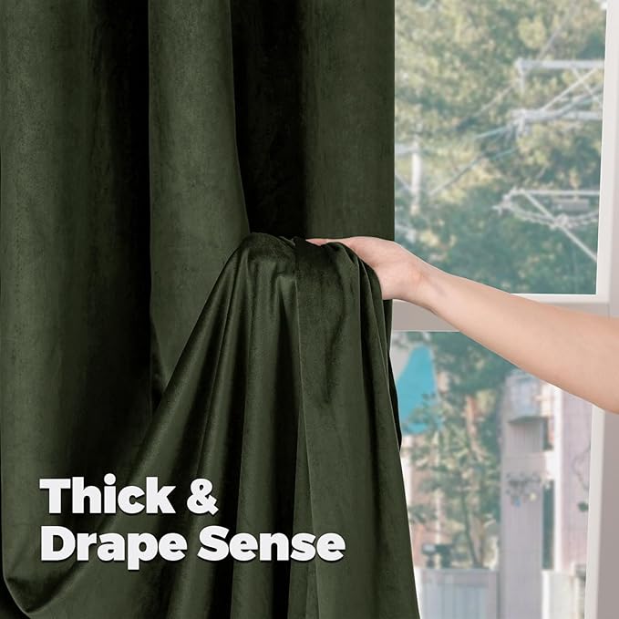 BGment Olive Green Velvet Blackout Curtains for Bedroom, 52 x 72 Inch Curtains Thermal Insulated Soundproof Room Darkening Elegant Drapes with Back Tab and Rod Pocket for Living Room, 2 Panels