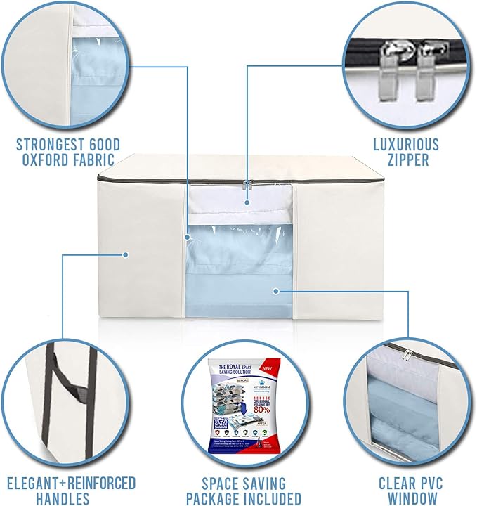 Cube Vacuum Storage Bags, Space Saver Bags, Decorative Totes with Cubic Vacuum Compression Seal Bags for Clothing & Bedding. Jumbo Organizer for Storing Clothes, Comforters, Blankets, Pillows & More!