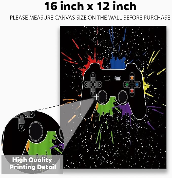 Game Room Decor Gaming Graffiti Wall Art Gamepad Painting Banksy Canvas Wall Art Pop Art Wall Decor Ready to Hang 12x16 Inch