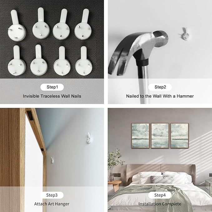 CHDITB Watercolor Sky Cloud Framed Canvas Wall Art Set, Pastel Shapes Illustrations Cloudy Wall Decor, Neutral Minimal Wall Painting, Blue Gray Ocean Sky Art Prints For Living Room Bedroom Office Decor 16"x24"x3