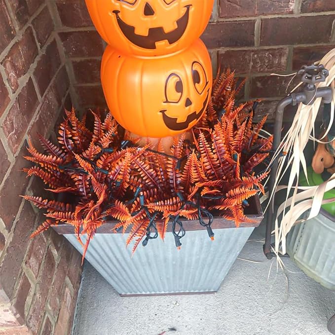 24pcs Outdoor Artificial Plants Fake Boston Fern Plant Artificial Ferns for Outdoor UV Resistant Plastic Plants (24, Red)