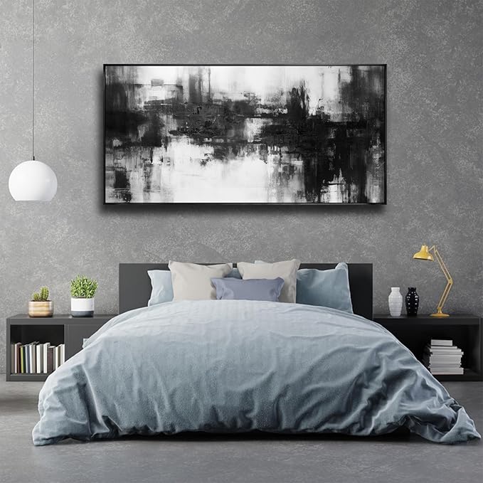 Abstract Wall Art Small Size Framed Home Artwork Decor Black and White Modern Minimalist Canvas Painting Living Room Decor for Bedroom Office Wall Decor 20"x40"