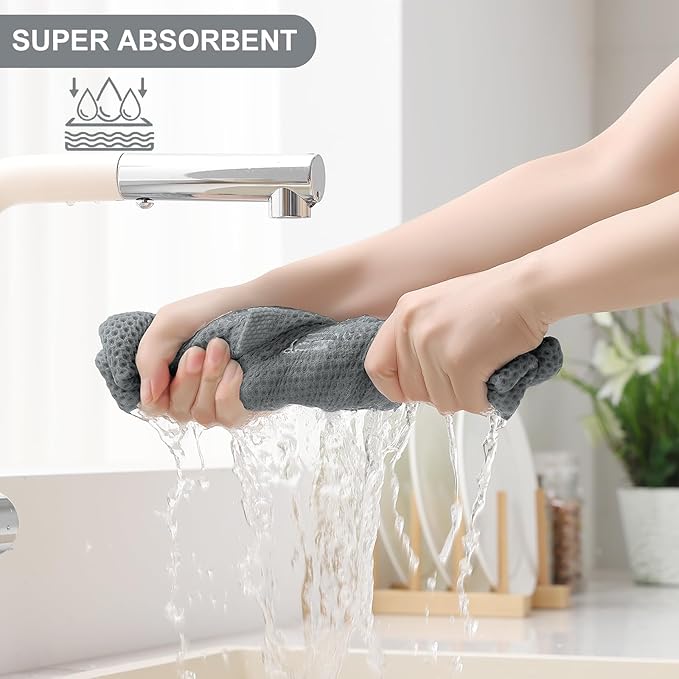 Homaxy 100% Cotton Kitchen Towels and Dishcloths Set, 12 x 12 Inches and 13 x 28 Inches, Set of 10 Bulk Kitchen Towels Set, Ultra Soft Absorbent Dish Cloths for Washing Dishes, Grey