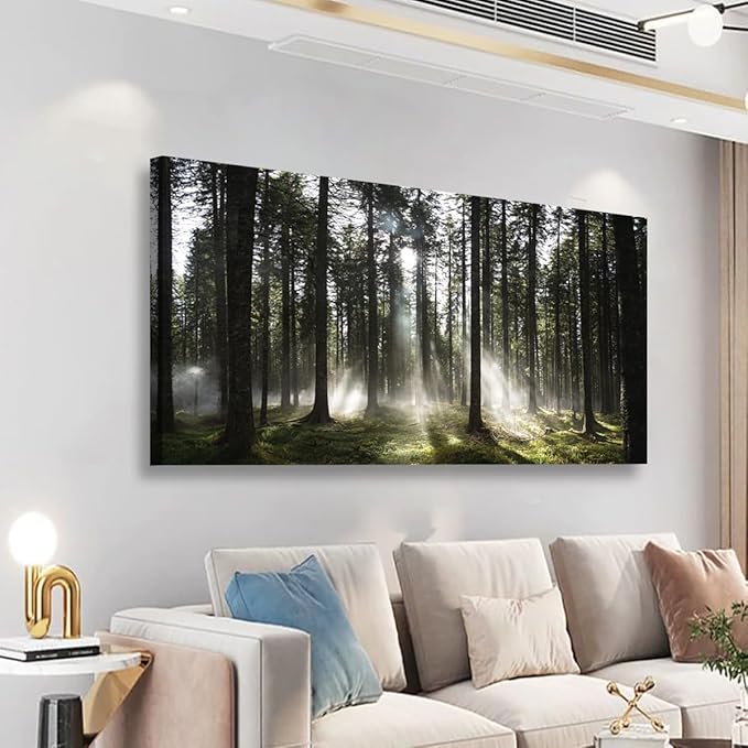 Sunlight Forest Pictures Canvas Wall Art for Living room Office Bedroom Wall Decor,Forest Wall Art Print Paintings Modern Darkly Green Nature Landscape Artwork Waterproof Ready to Hang-24x48 inch