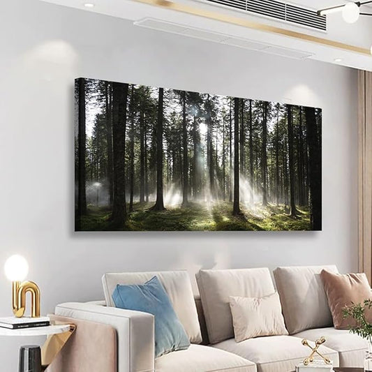 Sunlight Forest Pictures Canvas Wall Art for Living room Office Bedroom Wall Decor,Forest Wall Art Print Paintings Modern Darkly Green Nature Landscape Artwork Waterproof Ready to Hang-20x40inch