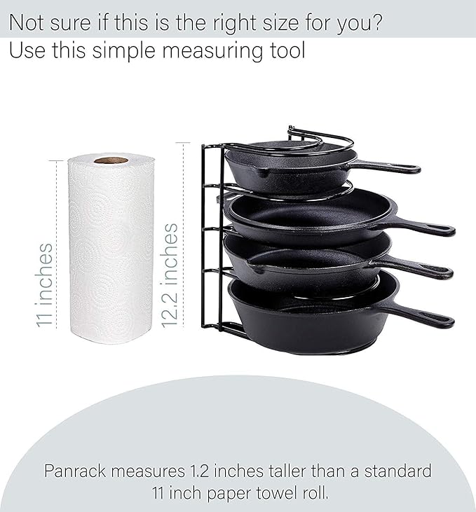 Cuisinel Heavy Duty Pots and Pans Organizer Rack - 12.2"-Inch Tall - 5 Tier Rack - Holds 50 LB - Cast Iron Skillets, Griddles, Shallow Cookware - Space Saving Kitchen Storage - No Assembly Required