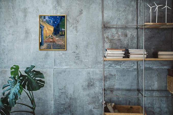 Wieco Art Framed Wall Art Canvas Prints of Cafe Terrace at Night Canvas Prints Wall Art by Van Gogh Paintings Reproduction Abstract Artwork for Wall Decor Golden Frame