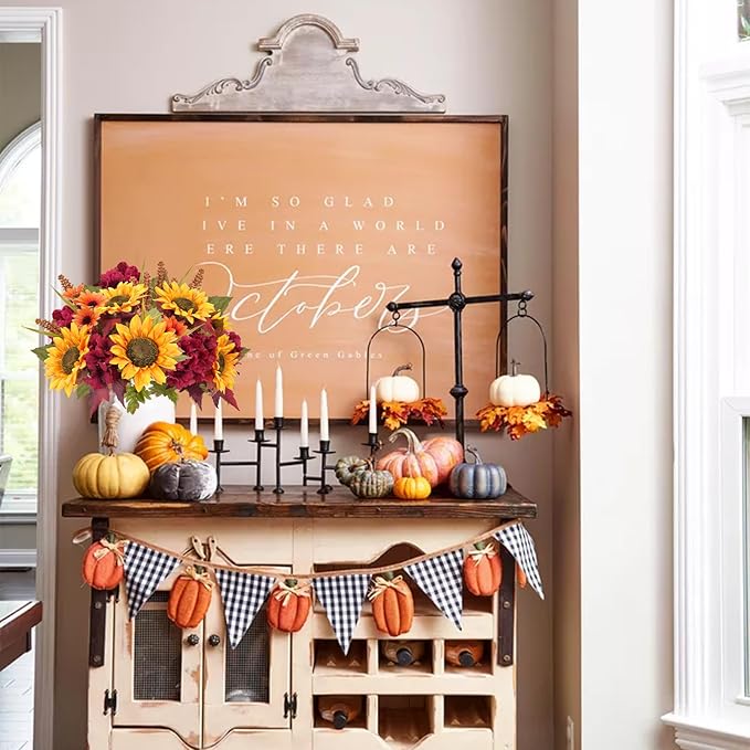 HUAESIN Artificial Fall Flowers for Decoration Fake Sunflowers with Hydrangea Foam Berries Fall Floral Arrangements for Home Table Kitchen Bedroom Farmhouse Thanksgiving Decorations