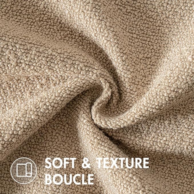 MIULEE 24x24 Decorative Euro Sham Throw Pillows for Bed Set of 2 Textured Boucle Neutral Throw Pillow Coverss Khaki Accent Solid Couch Pillowcase Cozy Soft Sofa Livingroom Home Decor