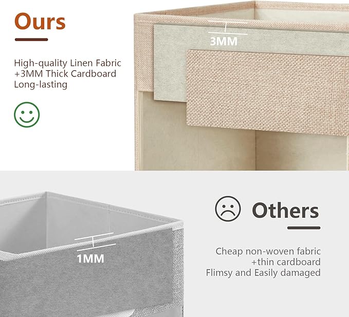 Large Storage Baskets with Clear Window, See Through Closet Organizer with PU Handles, Linen Foldable Storage Bins for Organizing Clothes, Toys, Books (Khaki)