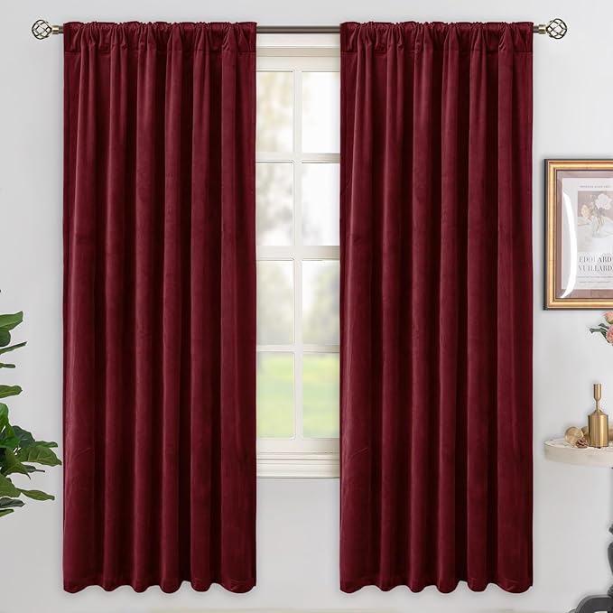 BGment Burgundy Red Velvet Blackout Curtains 72 Inches Long for Bedroom, Elegant Thermal Insulated Room Darkening Curtains with Back Tab Rod Pocket for Christmas/Living Room, 2 Panels, 52 x 72 Inch