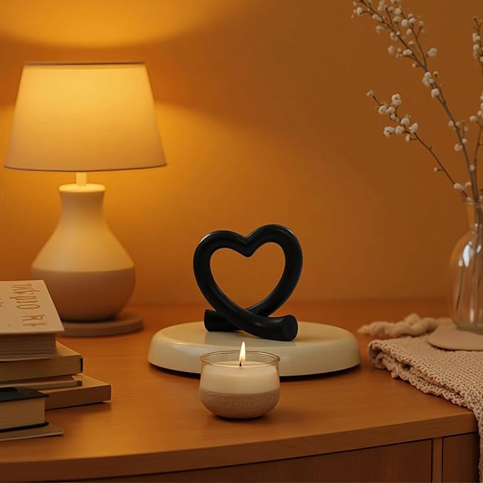 Black Heart Sculpture – Modern Love Ornament, Unique Couple or Gothic Romantic Decor for Home or Office