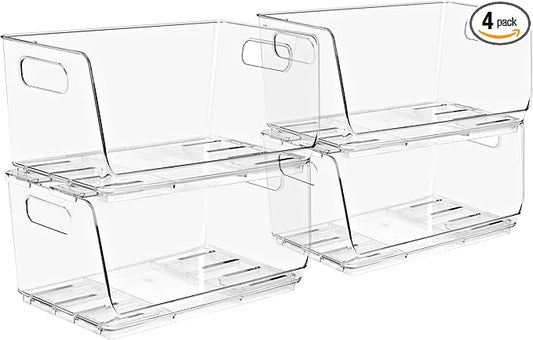 Sorbus Stackable Storage Bins Open Front - Clear Stackable Storage Bins - Pantry Bins for Storage and Organization - Acrylic Stackable Bins for Kitchen - Clear Pantry Organizer Bins (Small 4 Pack)