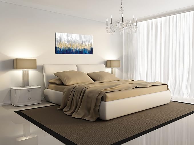 XXMWallArt FC3175 Abstract Wall Art Gold and Blue Canvas painting Artwork Painting Print for Living Room Bedroom Kitchen Home and Office Wall Decor