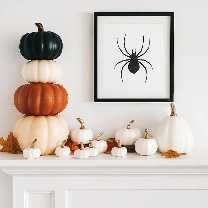 DomeStar 18PCS White Pumpkins for Decoration, Artificial Small White Foam Pumpkins Assorted Sizes for Wedding Thanksgiving Farmhouse Table Decor