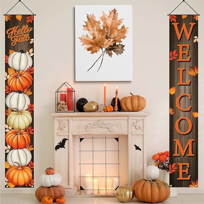 Generic Framed Maple Leaves Canvas Print Posters Watercolor Autumn Leaf Wall Art Poster Fall Rustic Autumn Art Halloween Wall Art Fall Home Decor 16x24 framed