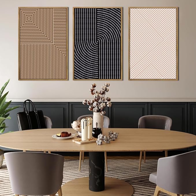 ANHUIB Boho Wall Art Large Neutral Wall Decor Abstract Line Painting for Living Room Bedroom Office 16x24 Inch Set of 3