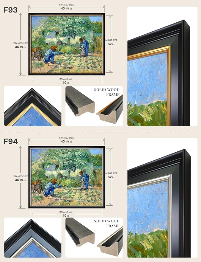 DECORARTS - First Steps, after Millet by Vincent Van Gogh Art Reproduction. Oversize Solid Wooden Frame Matching with Giclee Prints Canvas Wall Art. Total framed size: 43x35