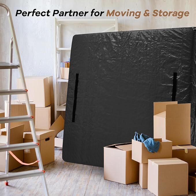 Mattress Bags for Moving, BETU Mattress Protector Waterproof Mattress Cover King Size Storage Bags with 8 Heavy-Duty Handles and Zipper for Bed Extra Thick Large Reusable(2 Pack, 82"x79"x15" Black)