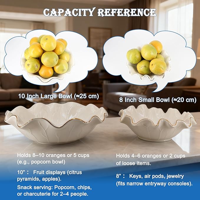 Small White Lotus Ceramic Decorative Bowl,Ruffle Lotus Leaf Decor Bowl with Gold Trim for Coffee Table Counter,Beautifully Catch All Bowl for Keys Coins near Entryways,Capacity about 2 Cups