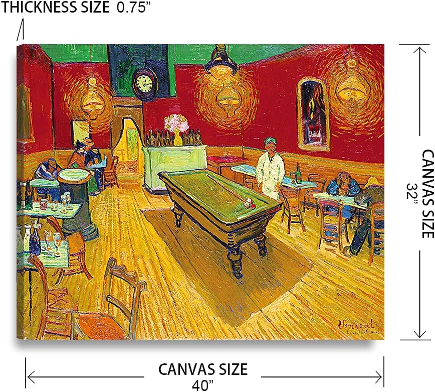 DECORARTS - The Night Cafe in The Place Lamartine in Arles, Vincent Van Gogh Art Reproduction. Giclee Print on Canvas. Wall Art for Home. 40x32