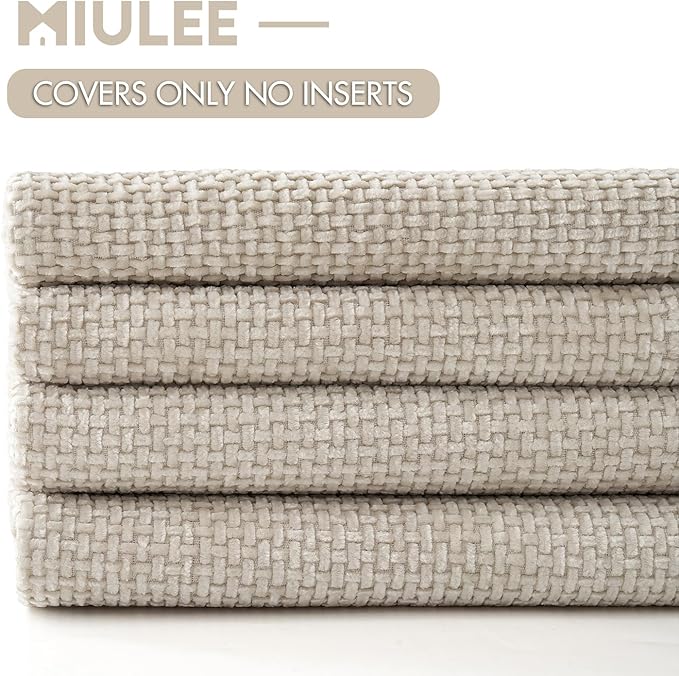 MIULEE Pack of 4 Couch Throw Pillow Covers 20x20 Inch Cream Soft Decorative Chenille Pillow Covers Farmhouse Accent Cushion Covers for Boho Home Decor Sofa Bedroom Living Room
